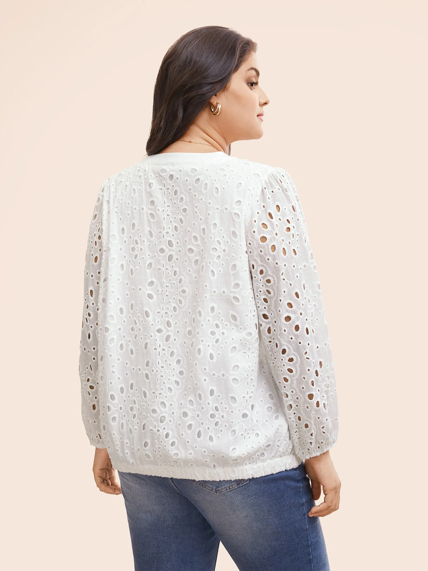 Notched Broderie Anglaise Lantern Sleeve Blouse sold by Bloomchic product image thumbnail 4