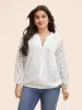 Notched Broderie Anglaise Lantern Sleeve Blouse sold by Bloomchic