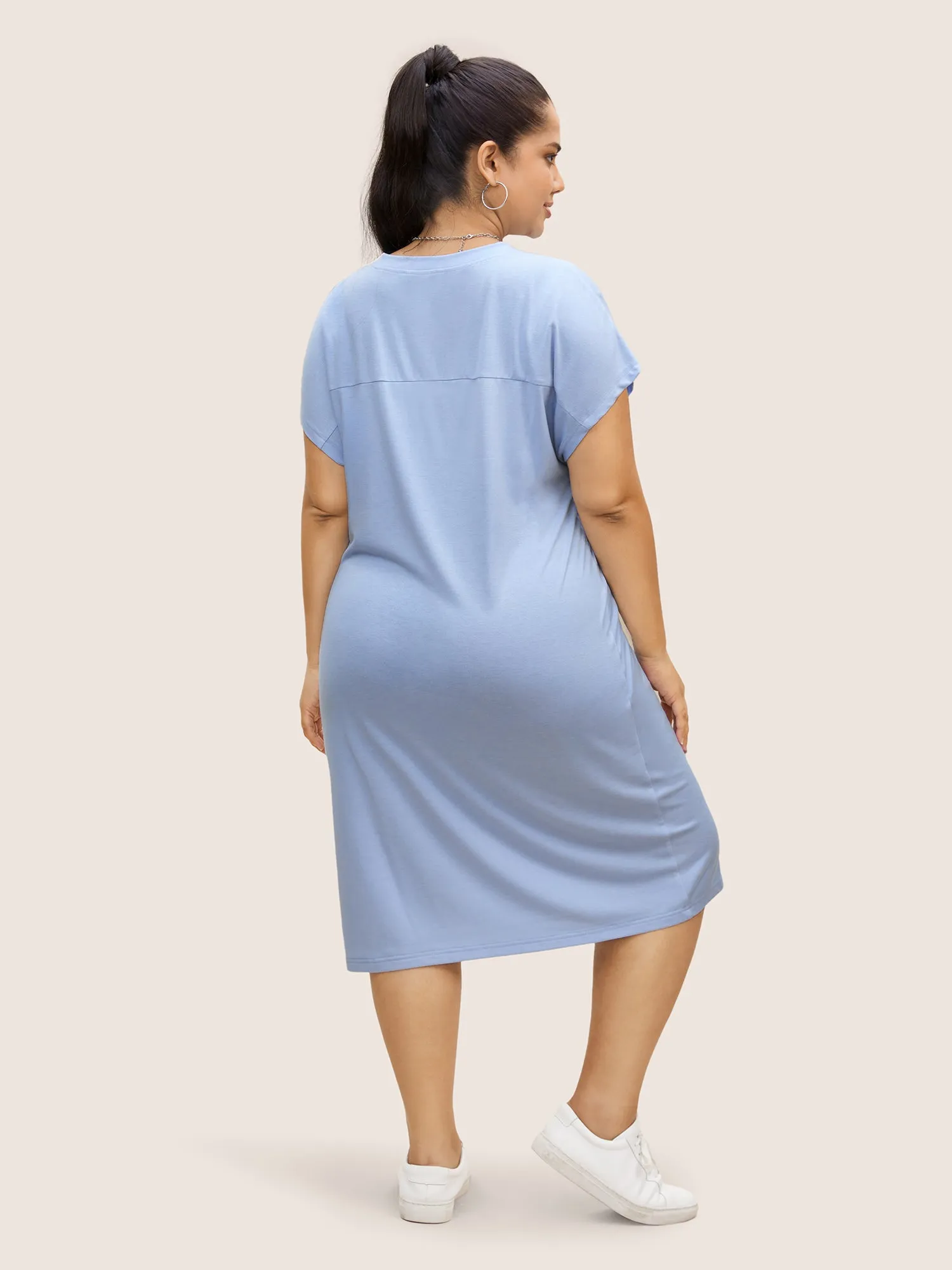 Plain Tie Knot Batwing Sleeve Dress sold by Bloomchic product image thumbnail 3
