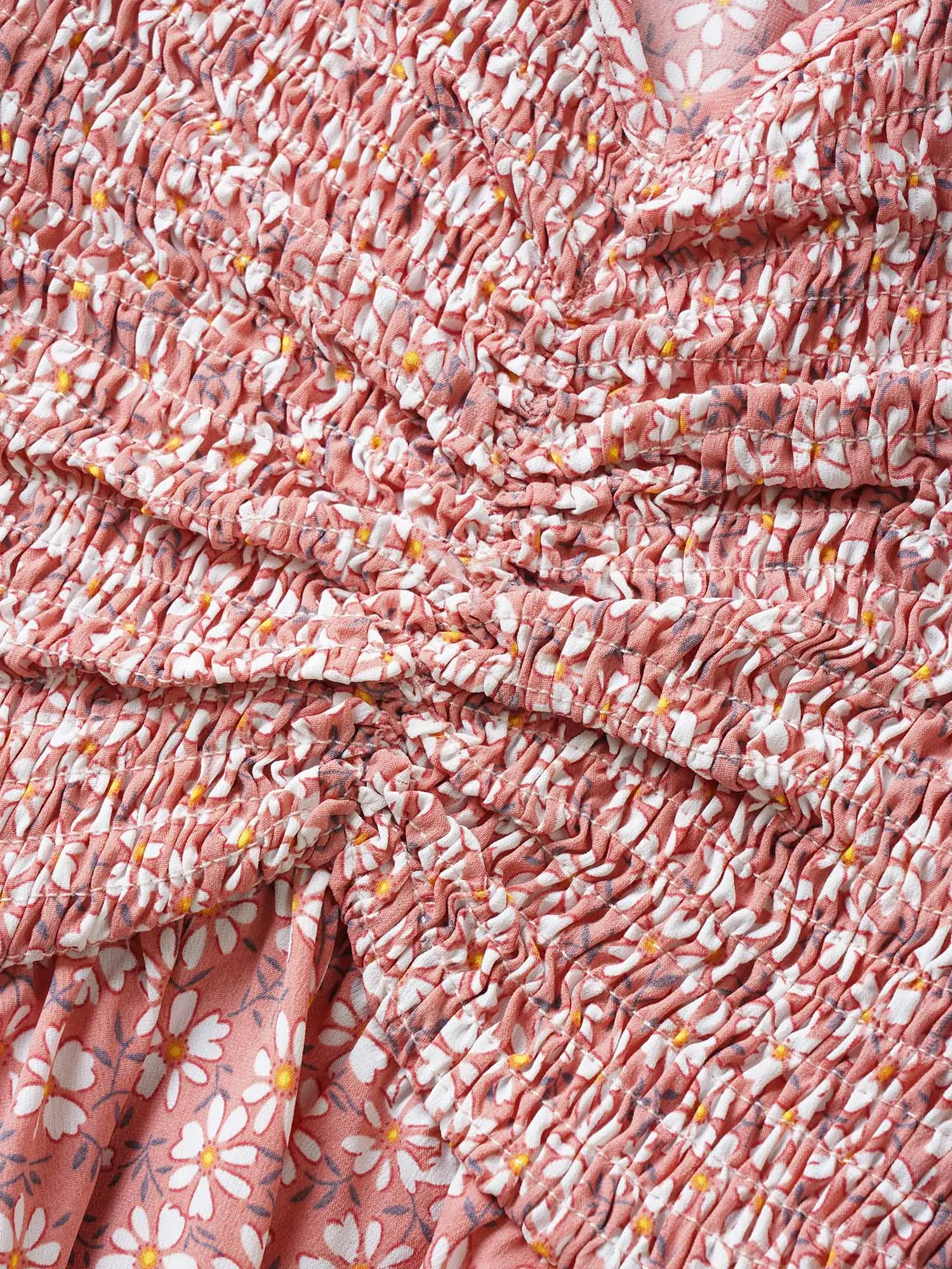 Ditsy Floral Heart Neckline Ruched Ruffle Sleeve Dress sold by Bloomchic product image thumbnail 5