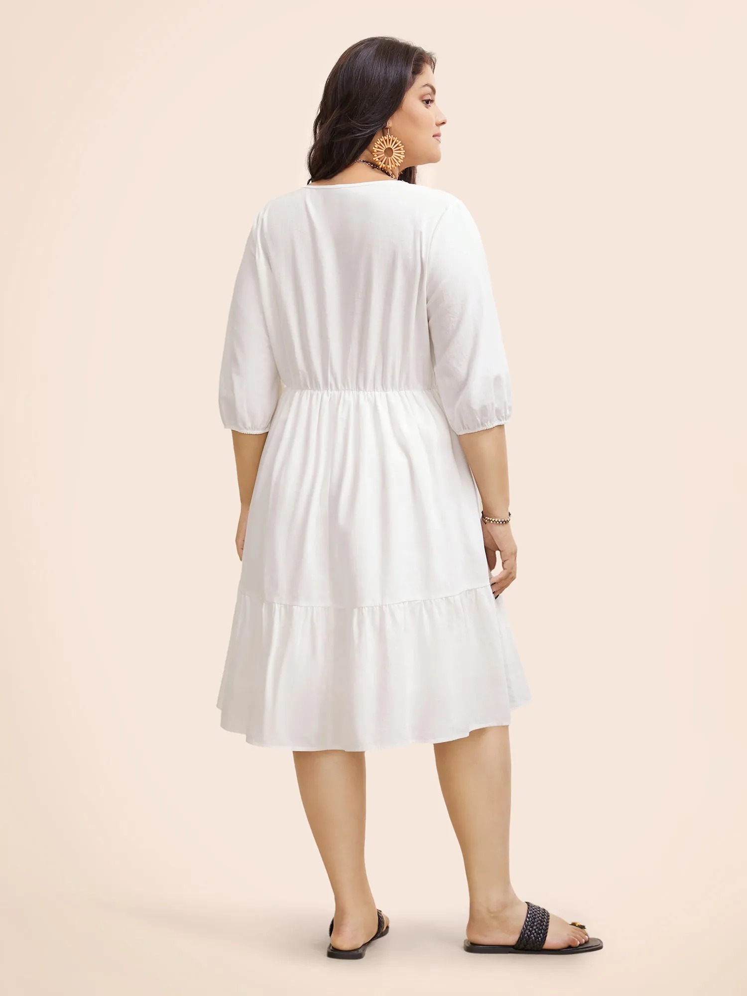 Boho Embroidered Elastic Waist Lantern Sleeve Dress sold by Bloomchic product image thumbnail 3