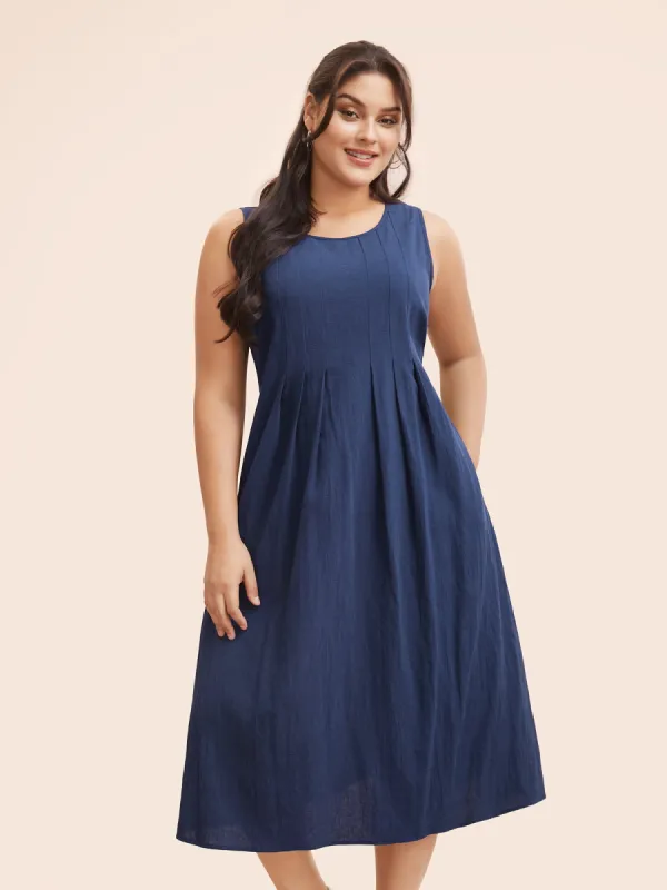 Crew Neck Pleated Tank Dress sold by Bloomchic