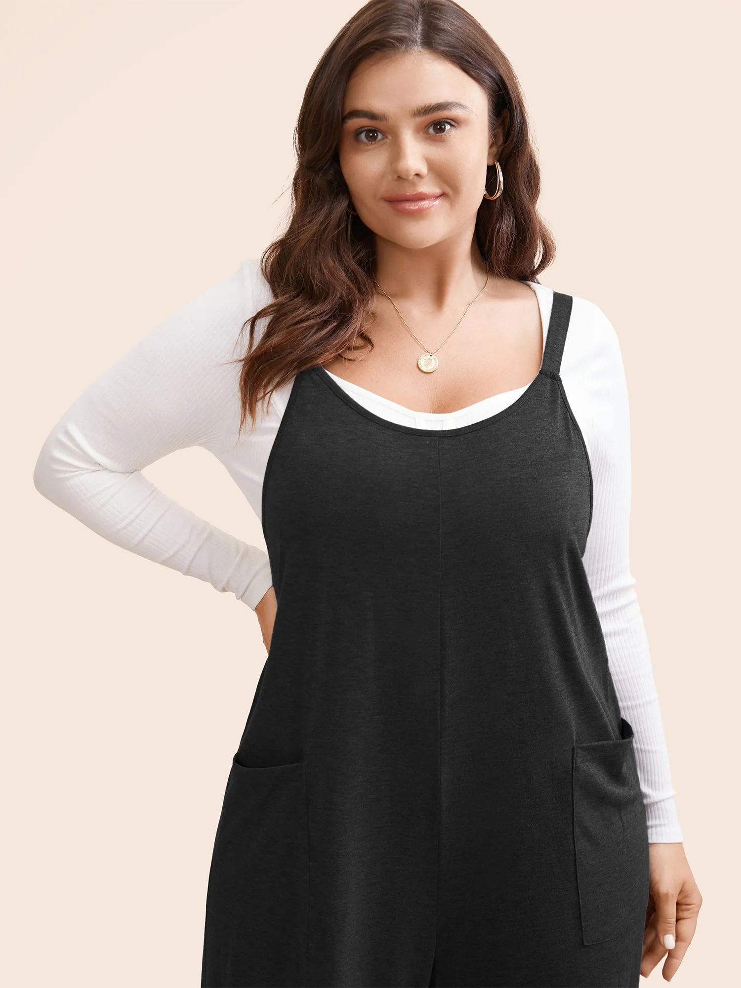 Supersoft Essentials Solid Patched Pocket Overall Cami Jumpsuit sold by Bloomchic product image thumbnail 3