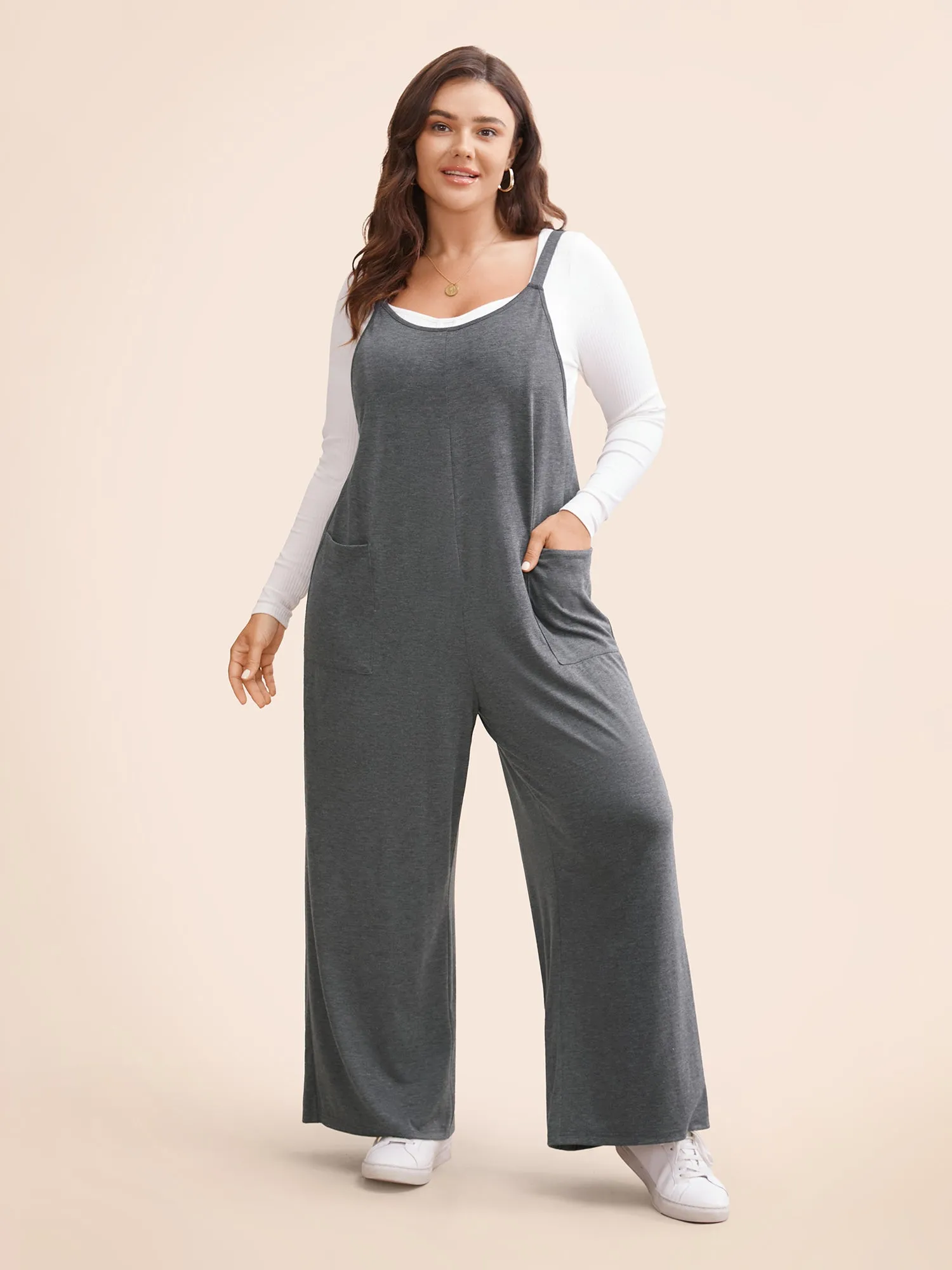 Supersoft Essentials Solid Patched Pocket Overall Cami Jumpsuit sold by Bloomchic product image thumbnail 5