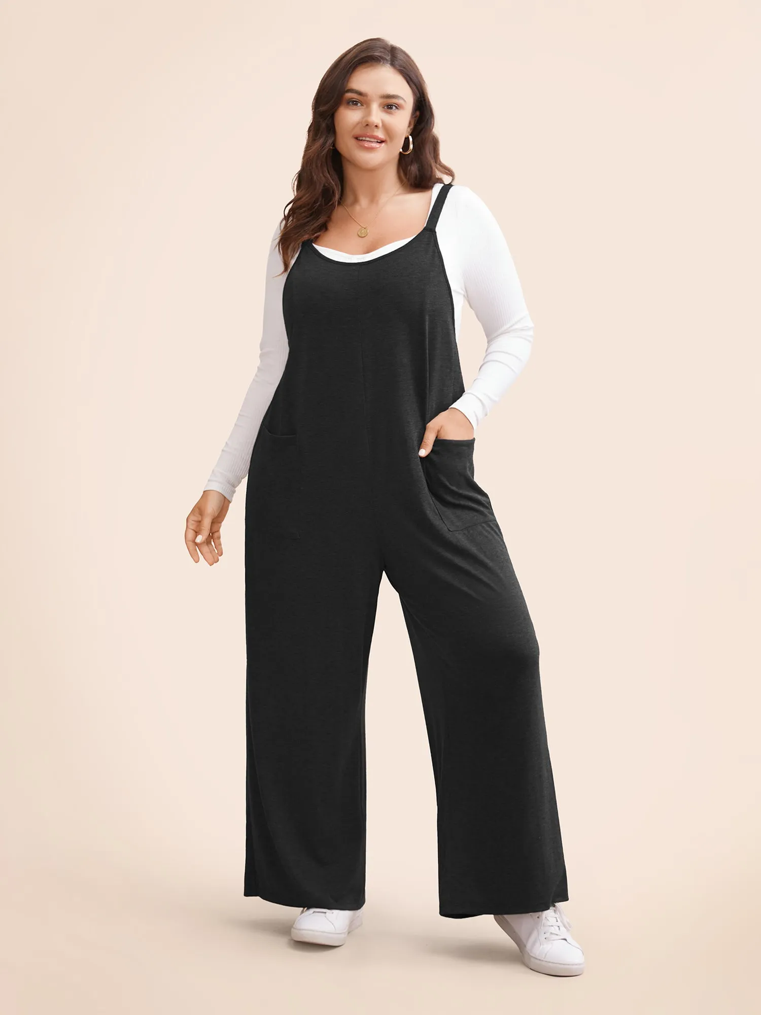 Supersoft Essentials Solid Patched Pocket Overall Cami Jumpsuit sold by Bloomchic product image thumbnail 2