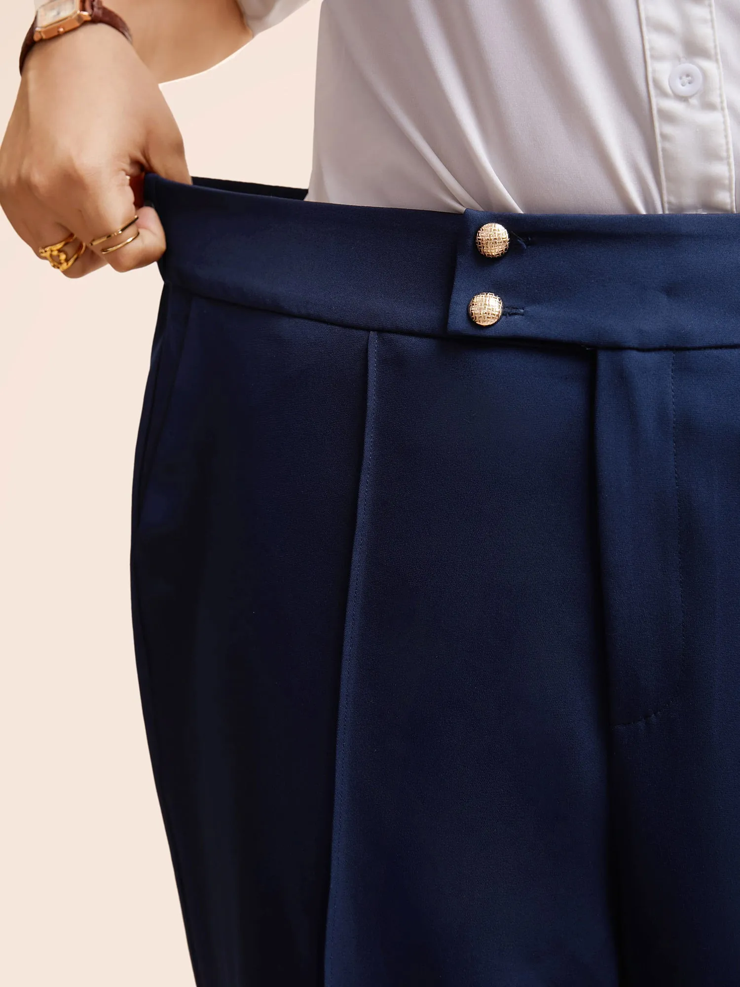 Stretch Woven Metal Buckle Wide Leg Pants sold by Bloomchic product image thumbnail 5