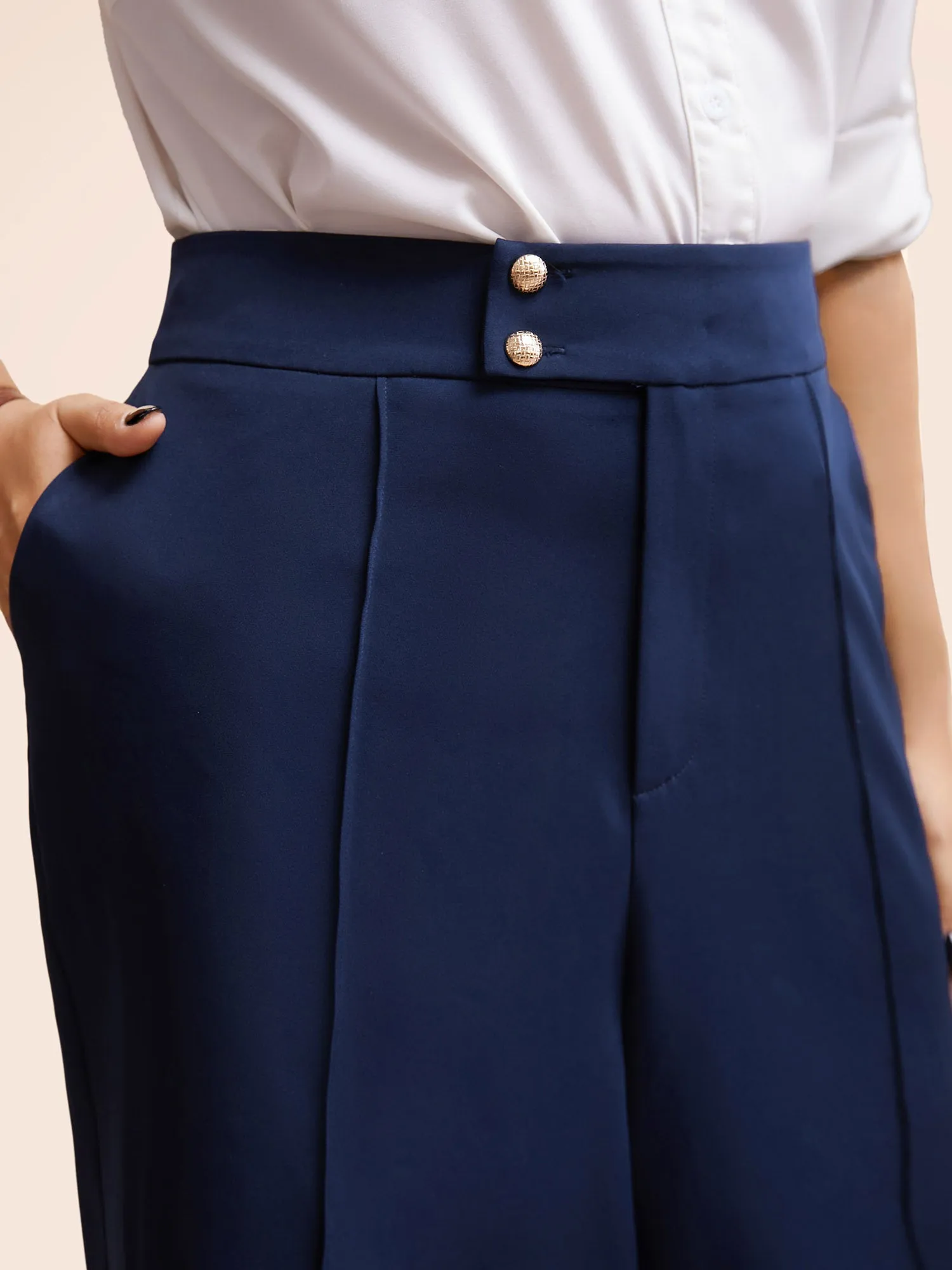 Stretch Woven Metal Buckle Wide Leg Pants sold by Bloomchic product image thumbnail 4