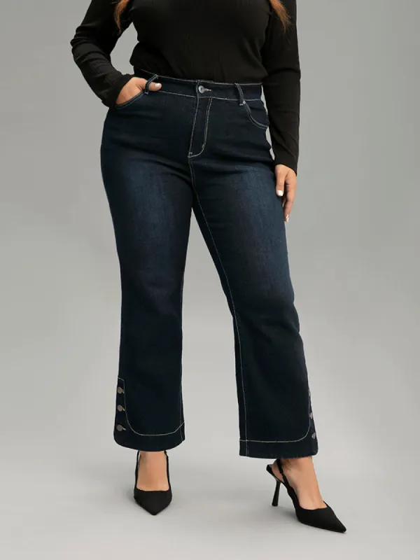 Button Detail Stitch Straight Leg Jeans sold by Bloomchic