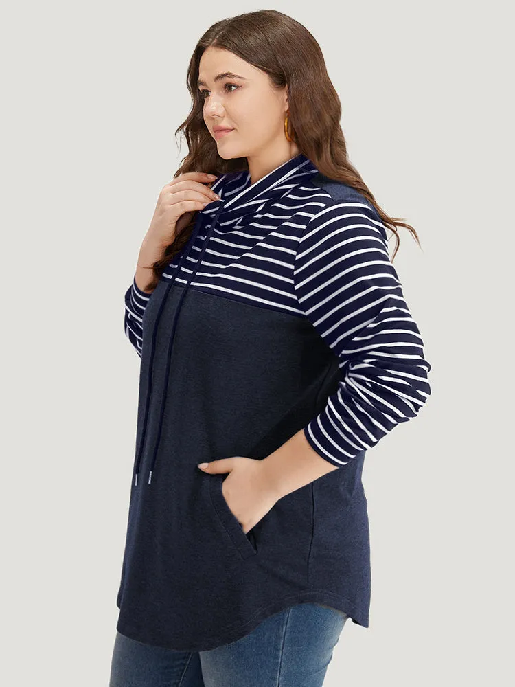 Mock Neck Striped Patchwork Drawstring Sweatshirt sold by Bloomchic product image thumbnail 3