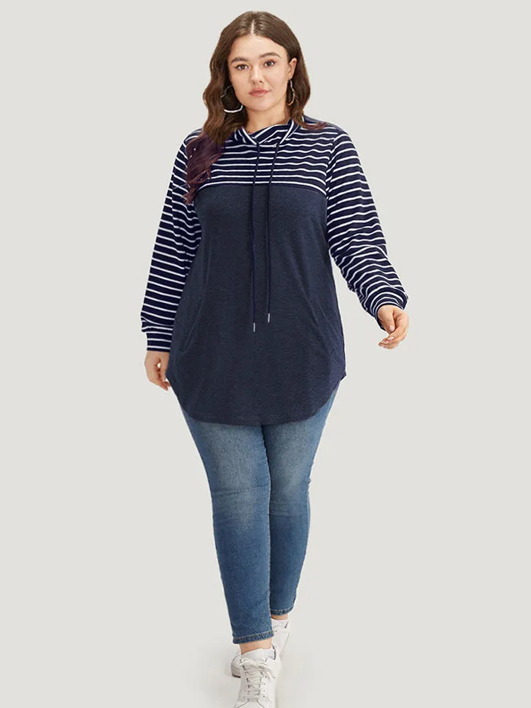 Mock Neck Striped Patchwork Drawstring Sweatshirt sold by Bloomchic product image thumbnail 4