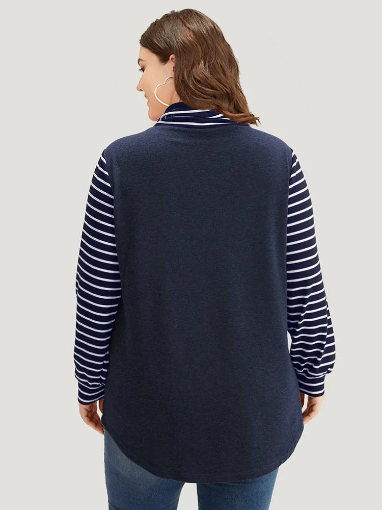 Mock Neck Striped Patchwork Drawstring Sweatshirt sold by Bloomchic product image thumbnail 2