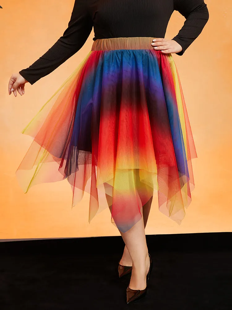 Halloween Ombre Tiered Elastic Waist Hanky Hem Skirt sold by Bloomchic
