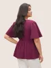 Solid Elastic Waist Flutter Sleeve Buckle Detail Blouse sold by Bloomchic