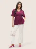 Solid Elastic Waist Flutter Sleeve Buckle Detail Blouse sold by Bloomchic