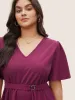 Solid Elastic Waist Flutter Sleeve Buckle Detail Blouse sold by Bloomchic