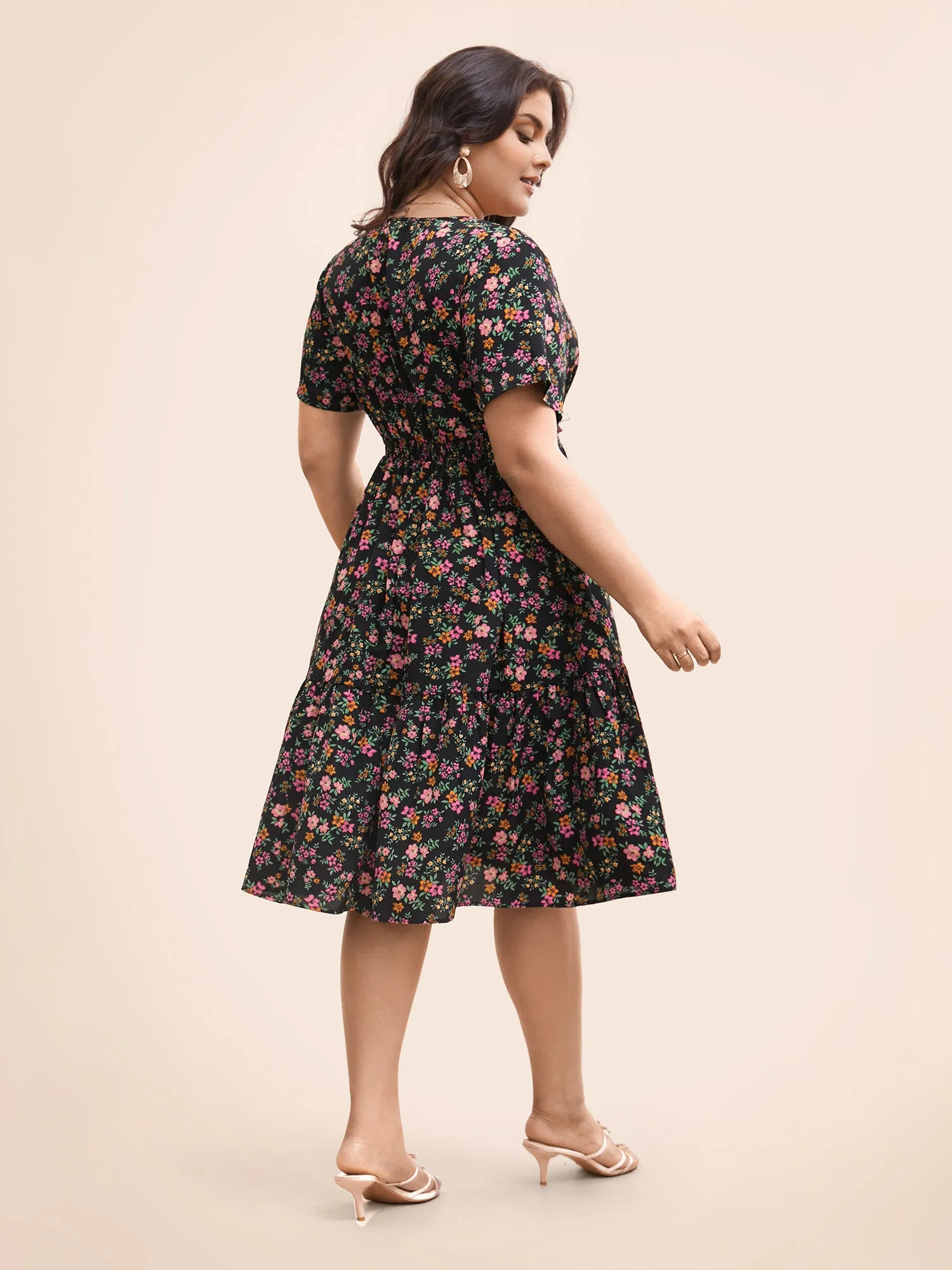 V Neck Ditsy Floral Shirred Dress sold by Bloomchic product image thumbnail 3