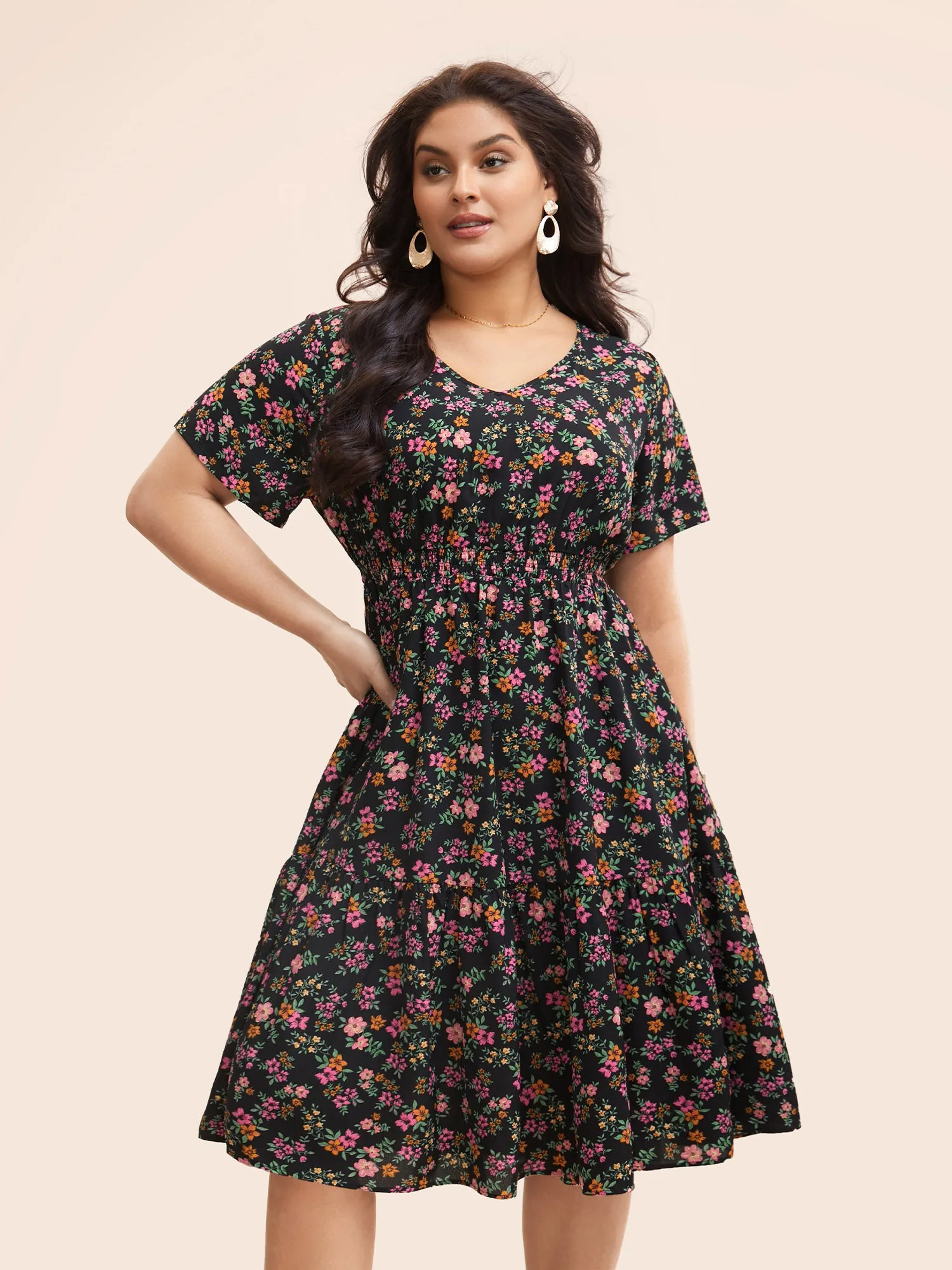 V Neck Ditsy Floral Shirred Dress sold by Bloomchic product image thumbnail 2