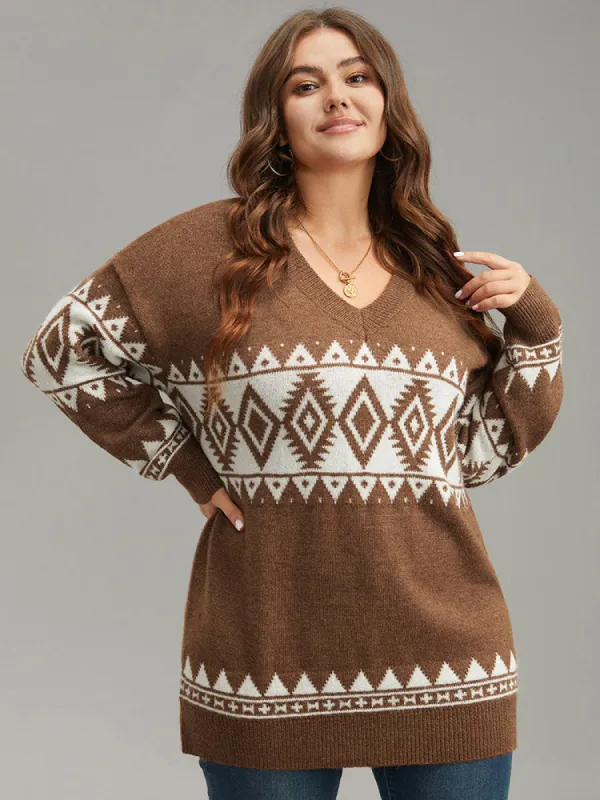 Anti-Pilling Bandana Print V Neck Pullover sold by Bloomchic