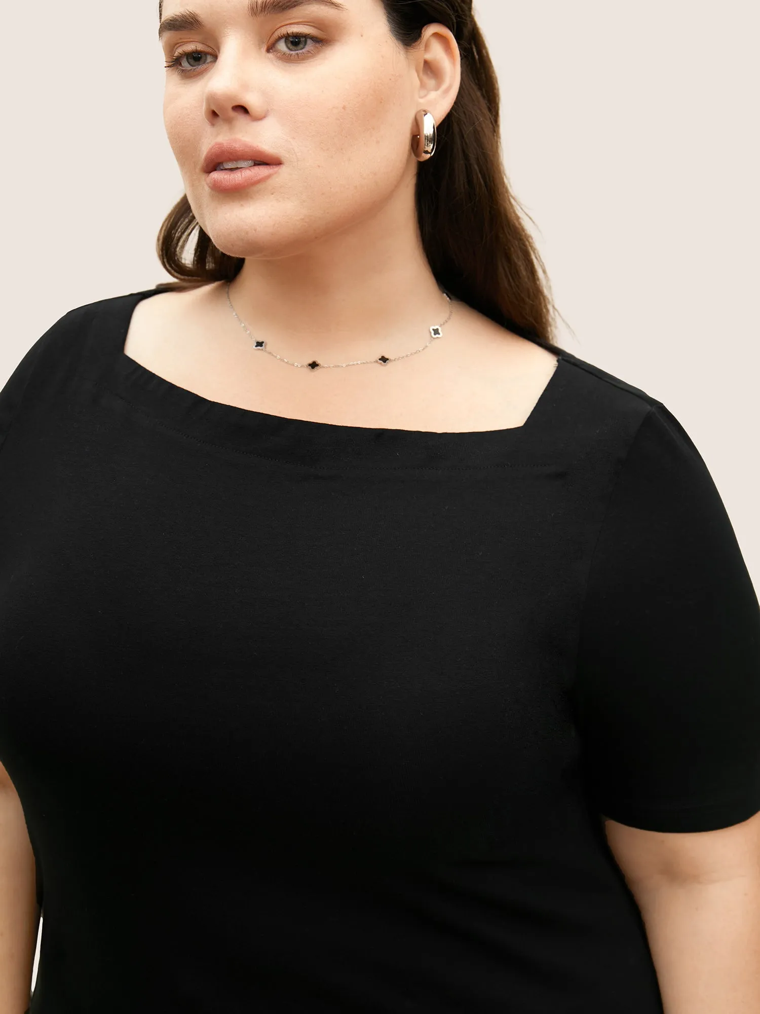 Basic Solid Square Neck Knit T-shirt sold by Bloomchic product image thumbnail 4