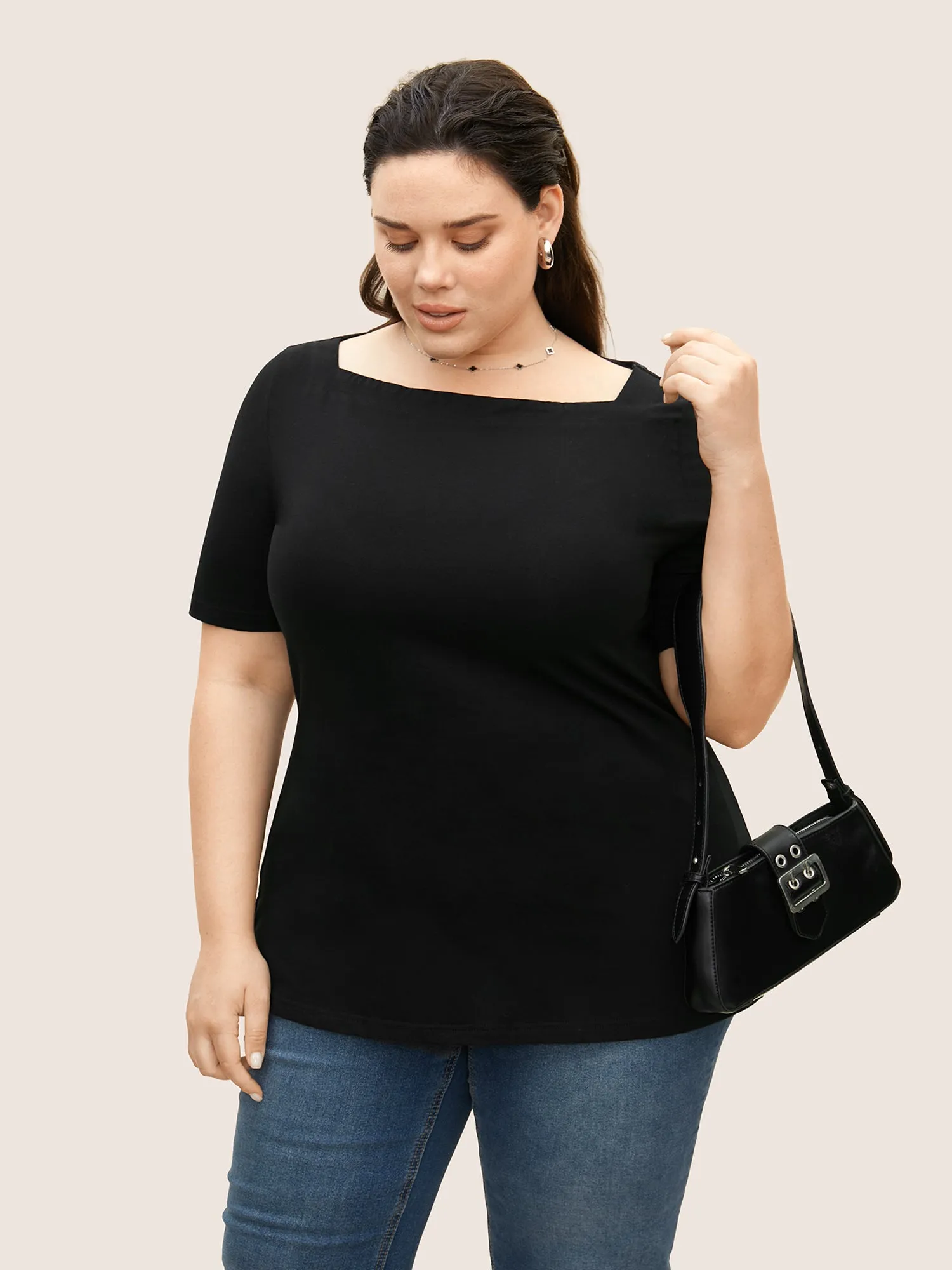 Basic Solid Square Neck Knit T-shirt sold by Bloomchic product image thumbnail 3