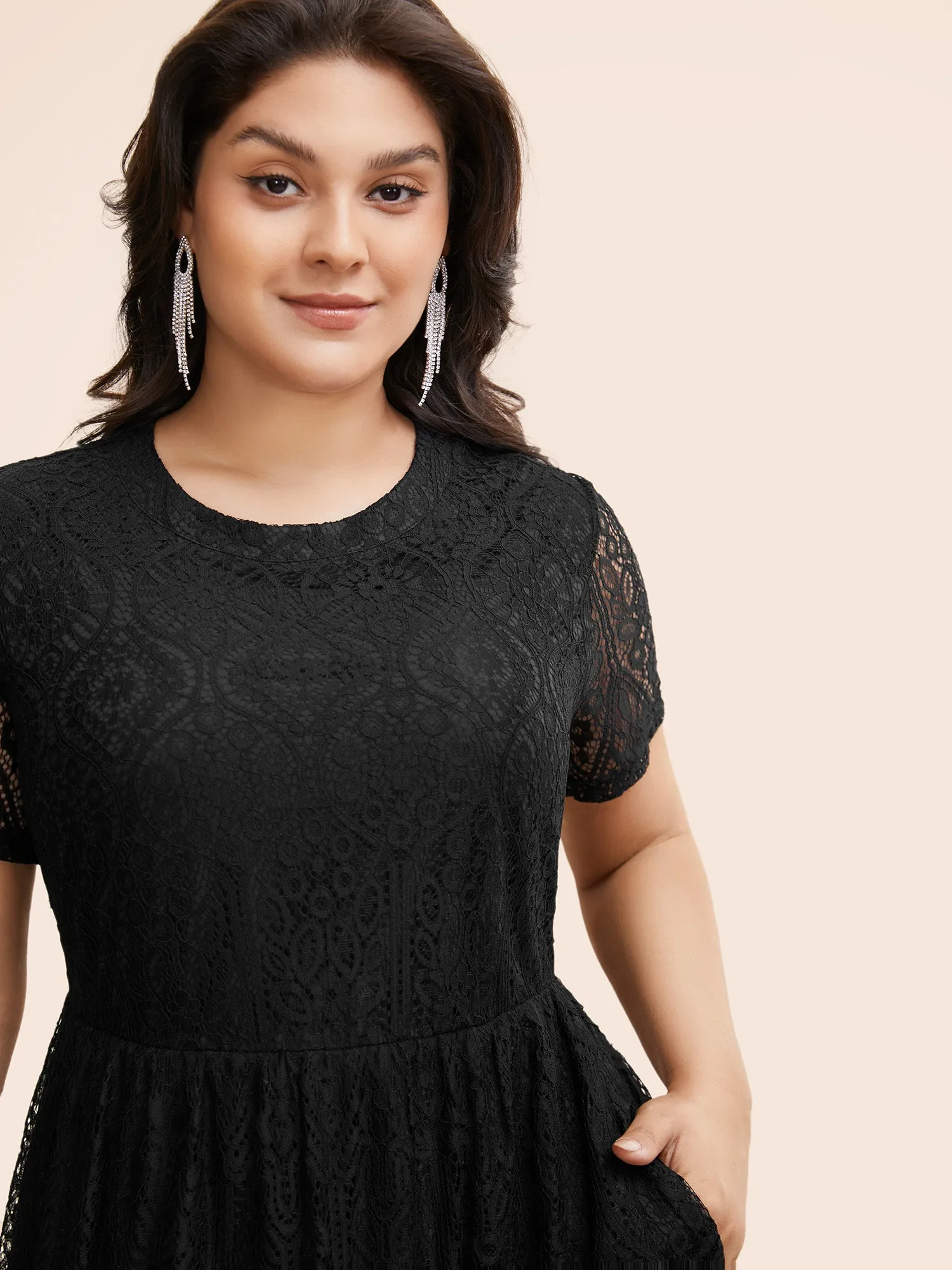 Round Neck Lace Patchwork Mesh Dress sold by Bloomchic product image thumbnail 2
