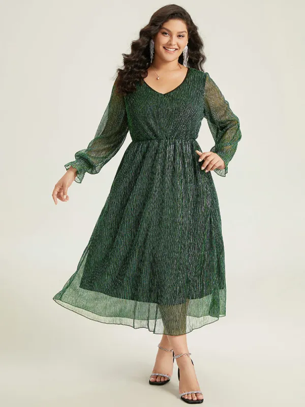 Plain Texture Elastic Waist Shirred Mesh Dress sold by Bloomchic