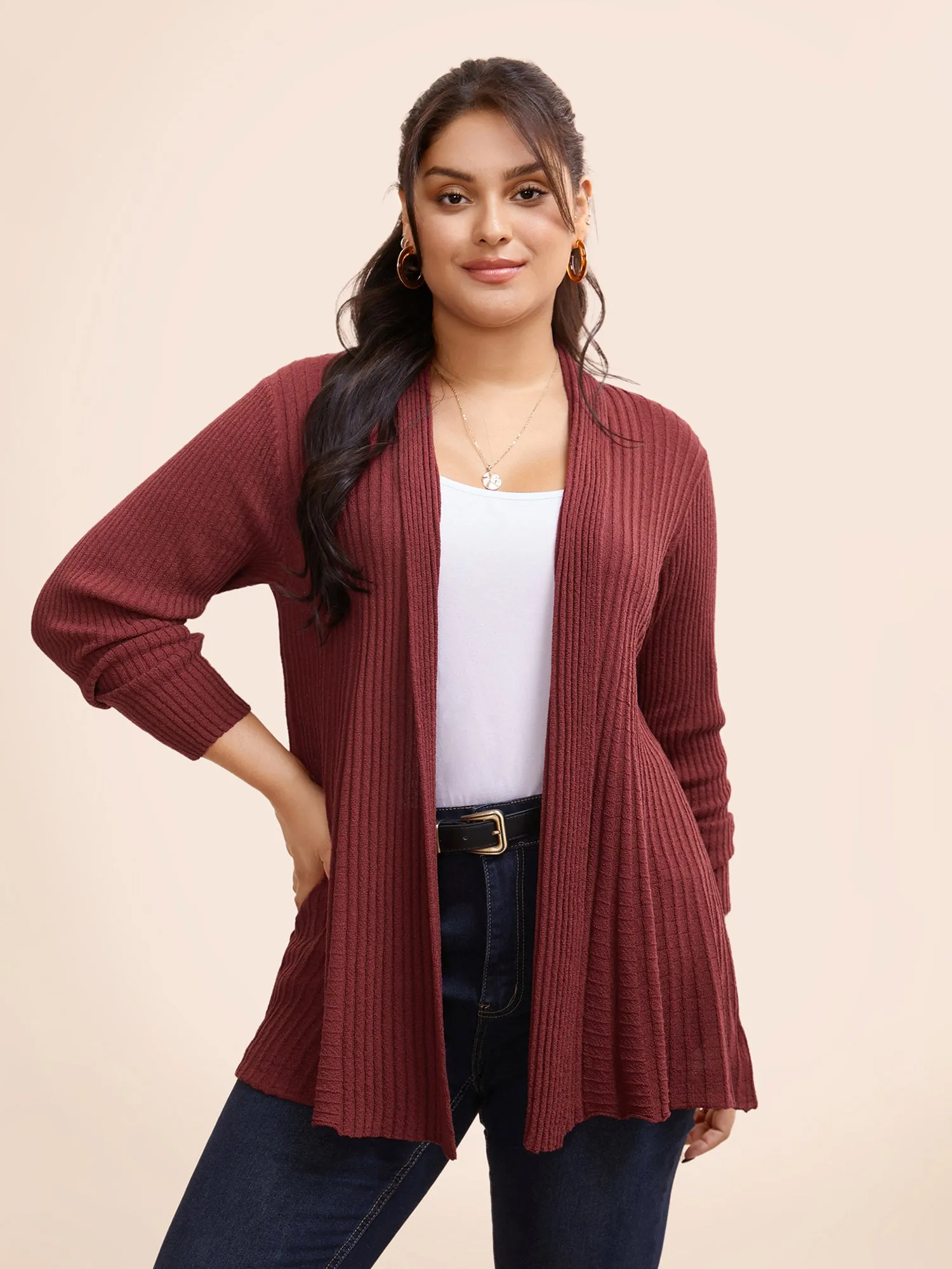 Solid Textured Kimono Collar Cardigan sold by Bloomchic