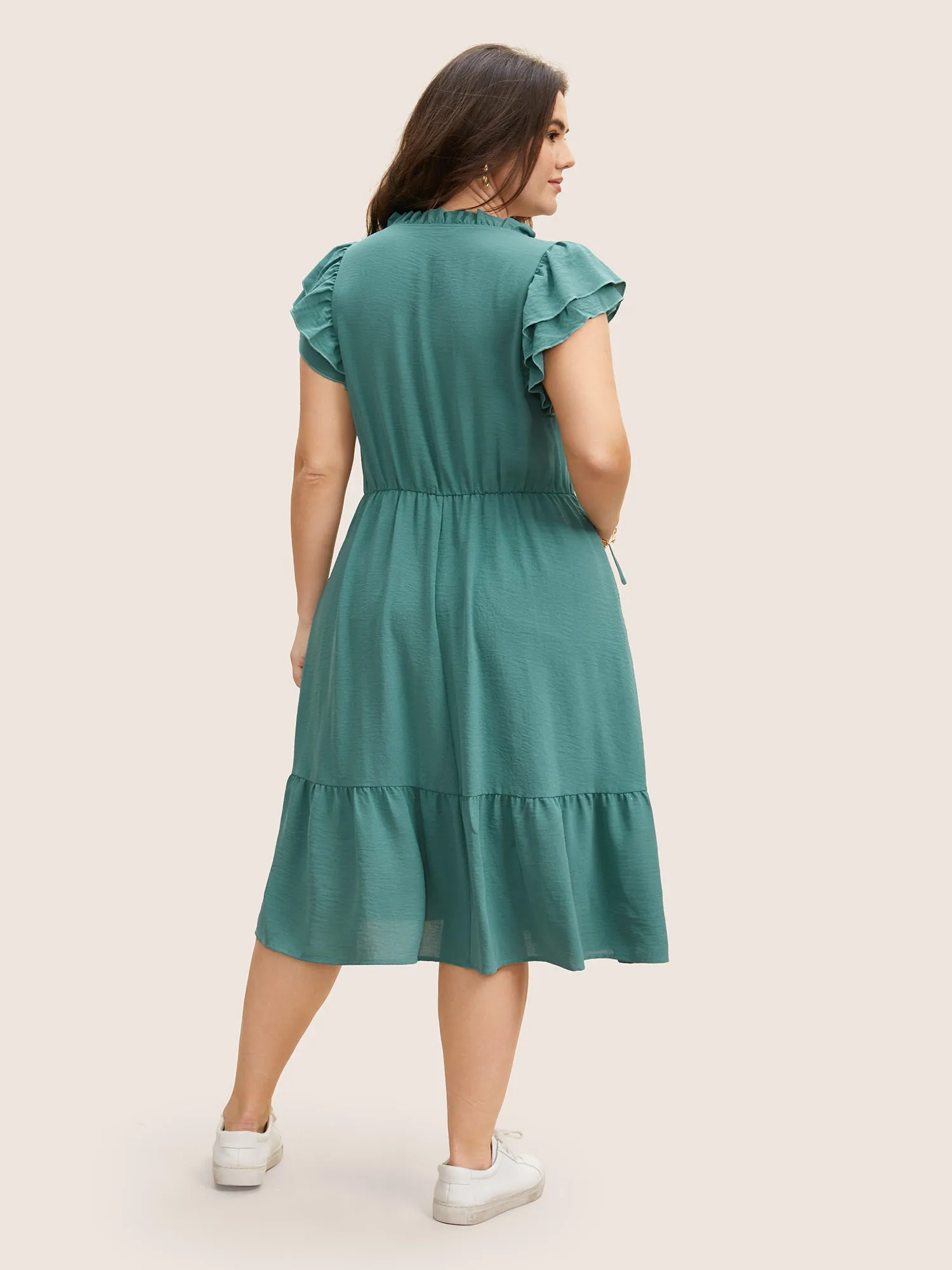 Solid Tiered Ruffles Tie Knot Midi Dress sold by Bloomchic product image thumbnail 4