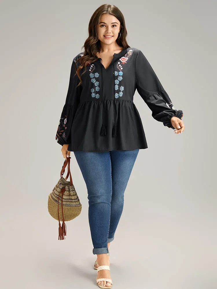 Floral Print Tassels Knot Neck Lantern Sleeve Blouse sold by Bloomchic product image thumbnail 4