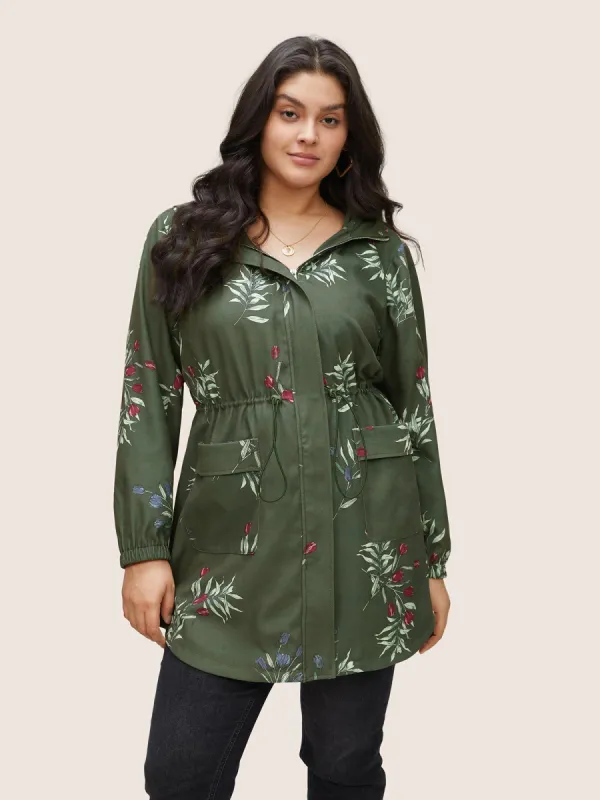 Plants Drawstring Pocket Zipper Hooded Coat sold by Bloomchic