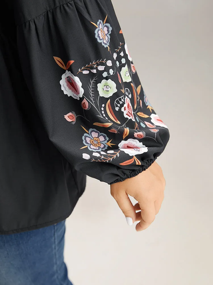 Floral Print Tassels Knot Neck Lantern Sleeve Blouse sold by Bloomchic product image thumbnail 5