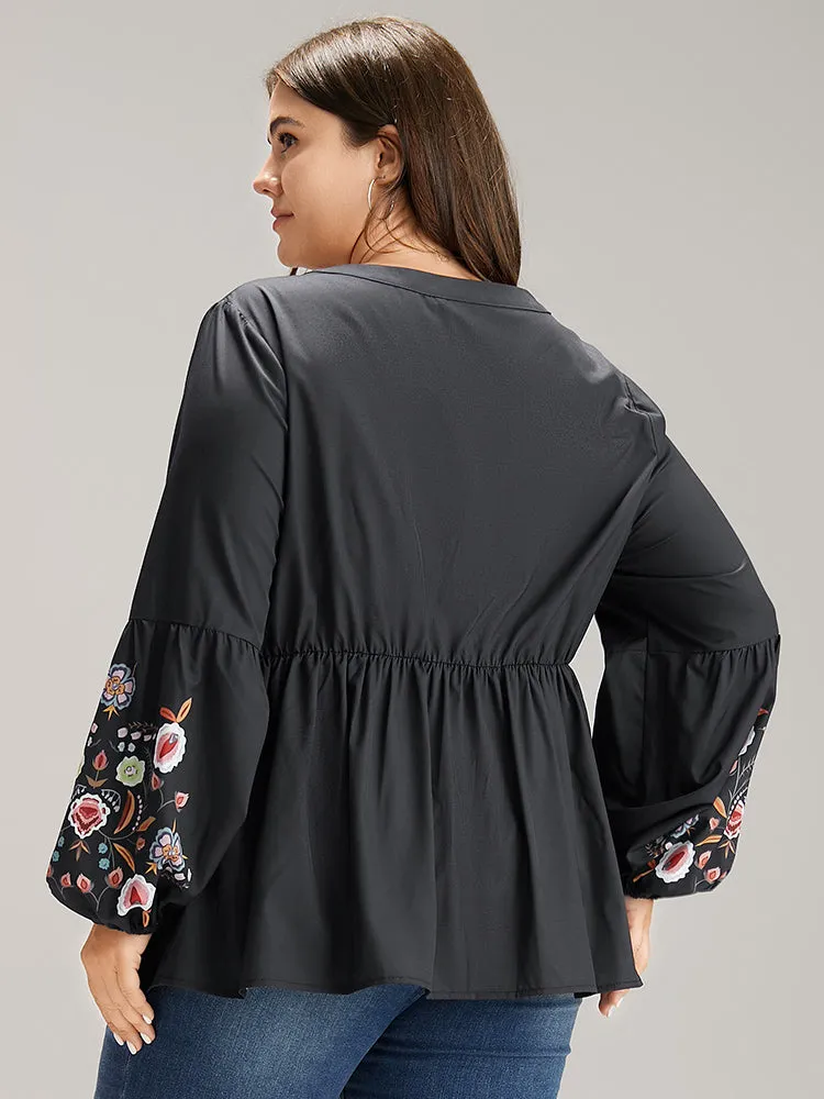Floral Print Tassels Knot Neck Lantern Sleeve Blouse sold by Bloomchic product image thumbnail 2