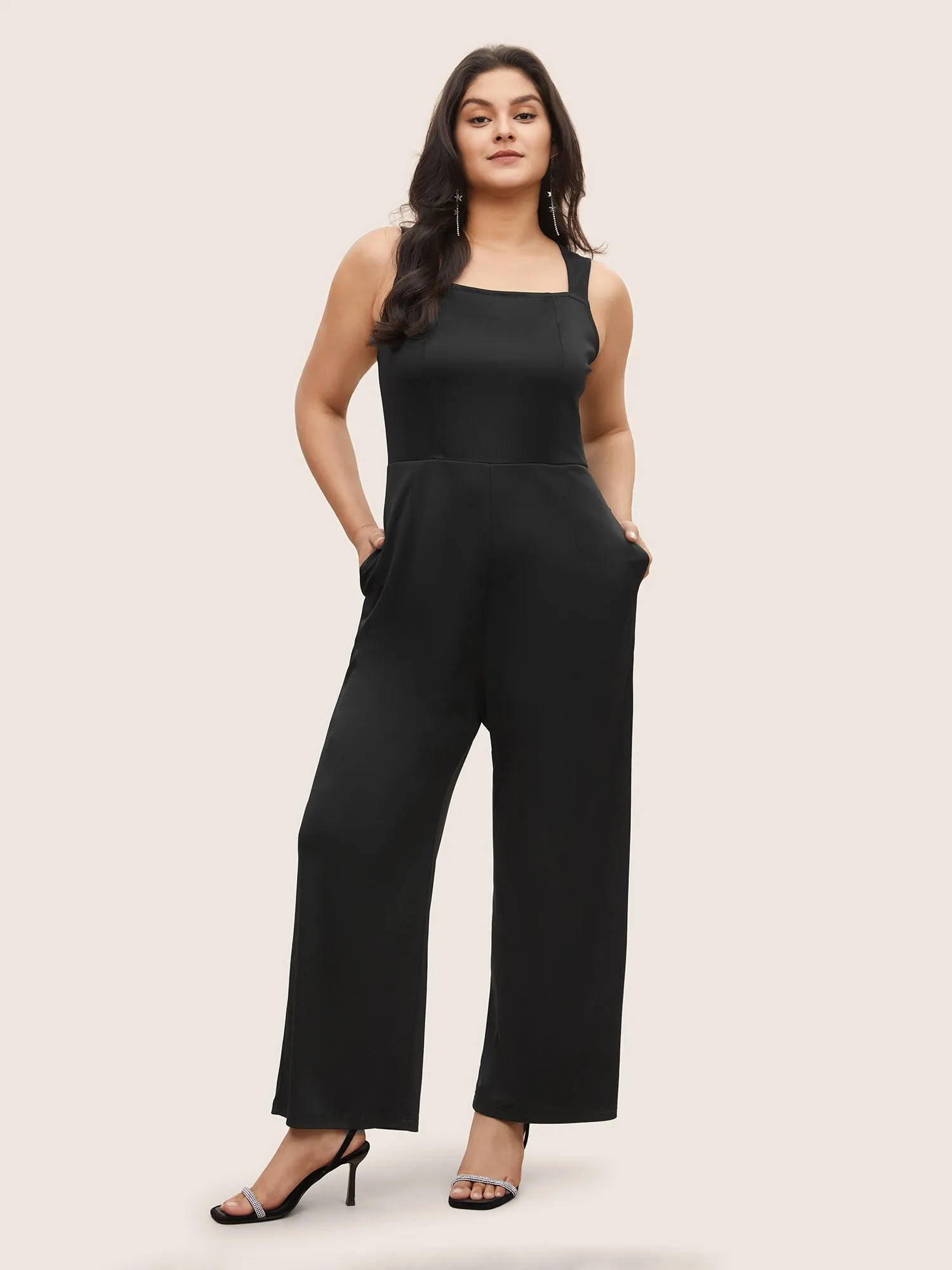 Solid Patchwork Pocket Square Neck Sleeveless Jumpsuit sold by Bloomchic product image thumbnail 2