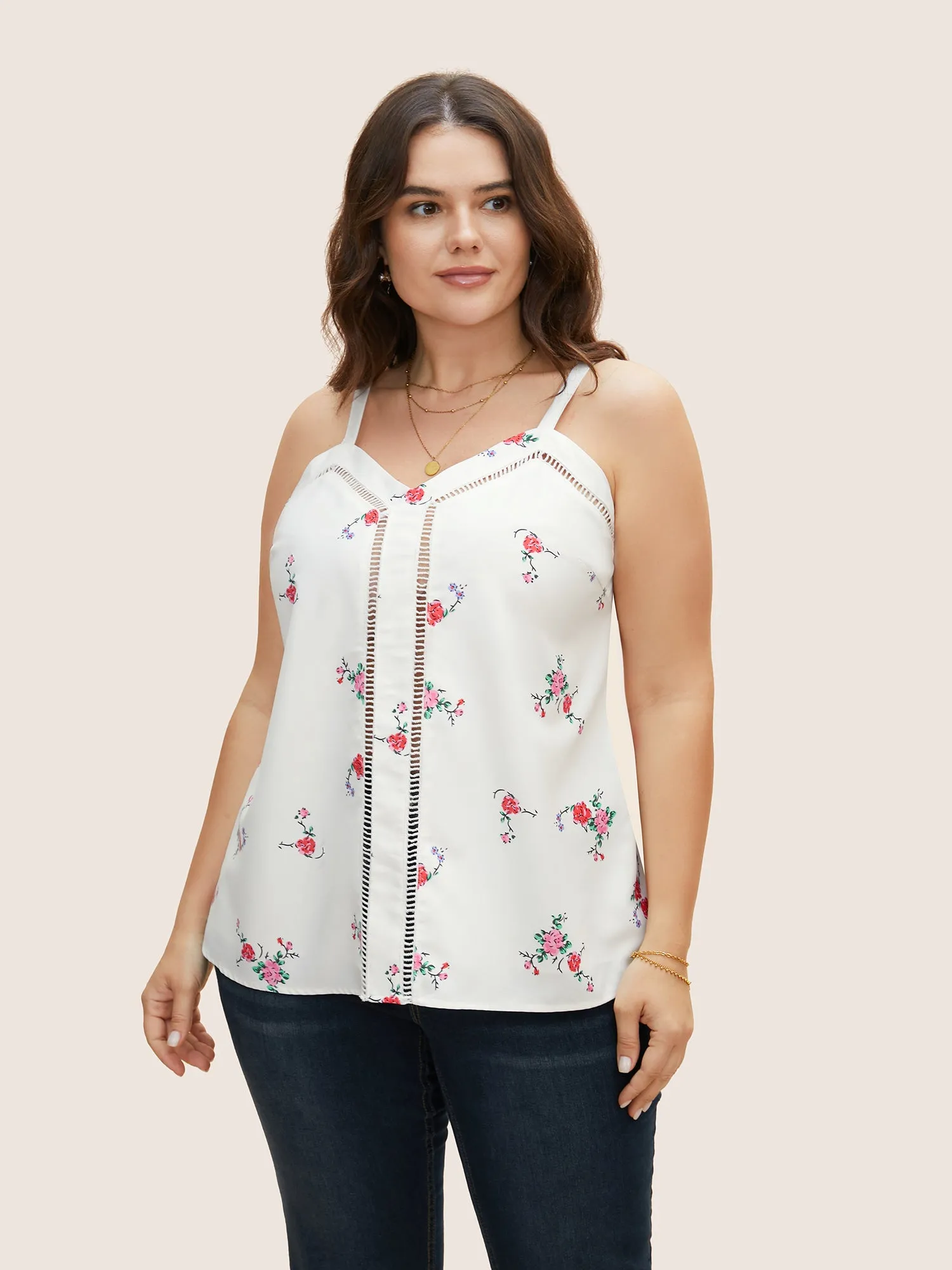 Floral Print Patchwork Cut Out Cami Top sold by Bloomchic product image thumbnail 2