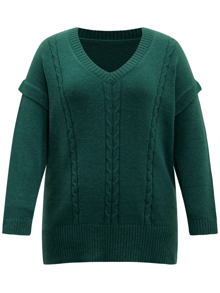 Cable Knit Patchwork Drop Shoulder Pullover sold by Bloomchic product image thumbnail 5