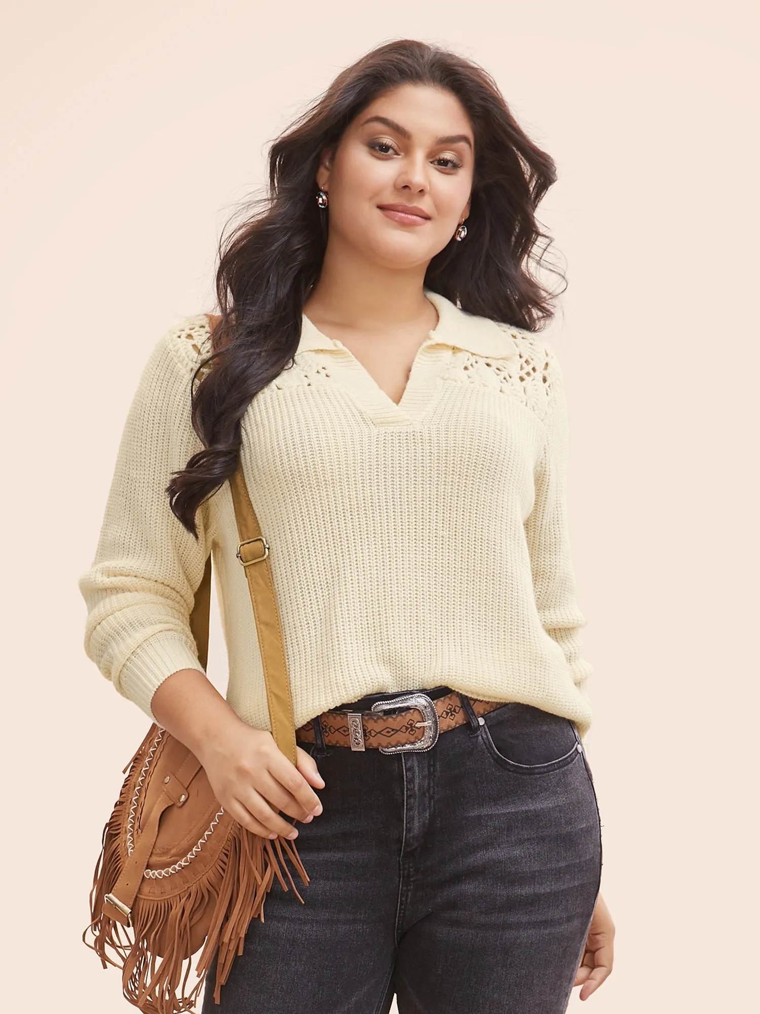 Hand Crocheted Polo Collared Pullover sold by Bloomchic