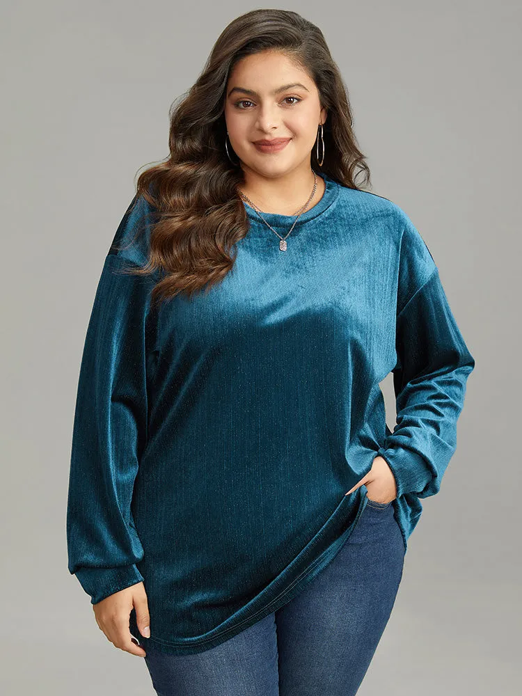 Solid Velvet Round Neck Sweatshirt sold by Bloomchic product image thumbnail 3