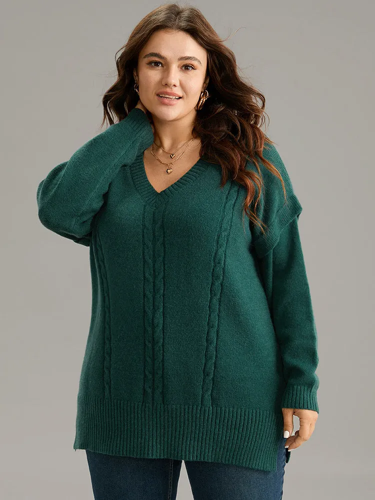 Cable Knit Patchwork Drop Shoulder Pullover sold by Bloomchic