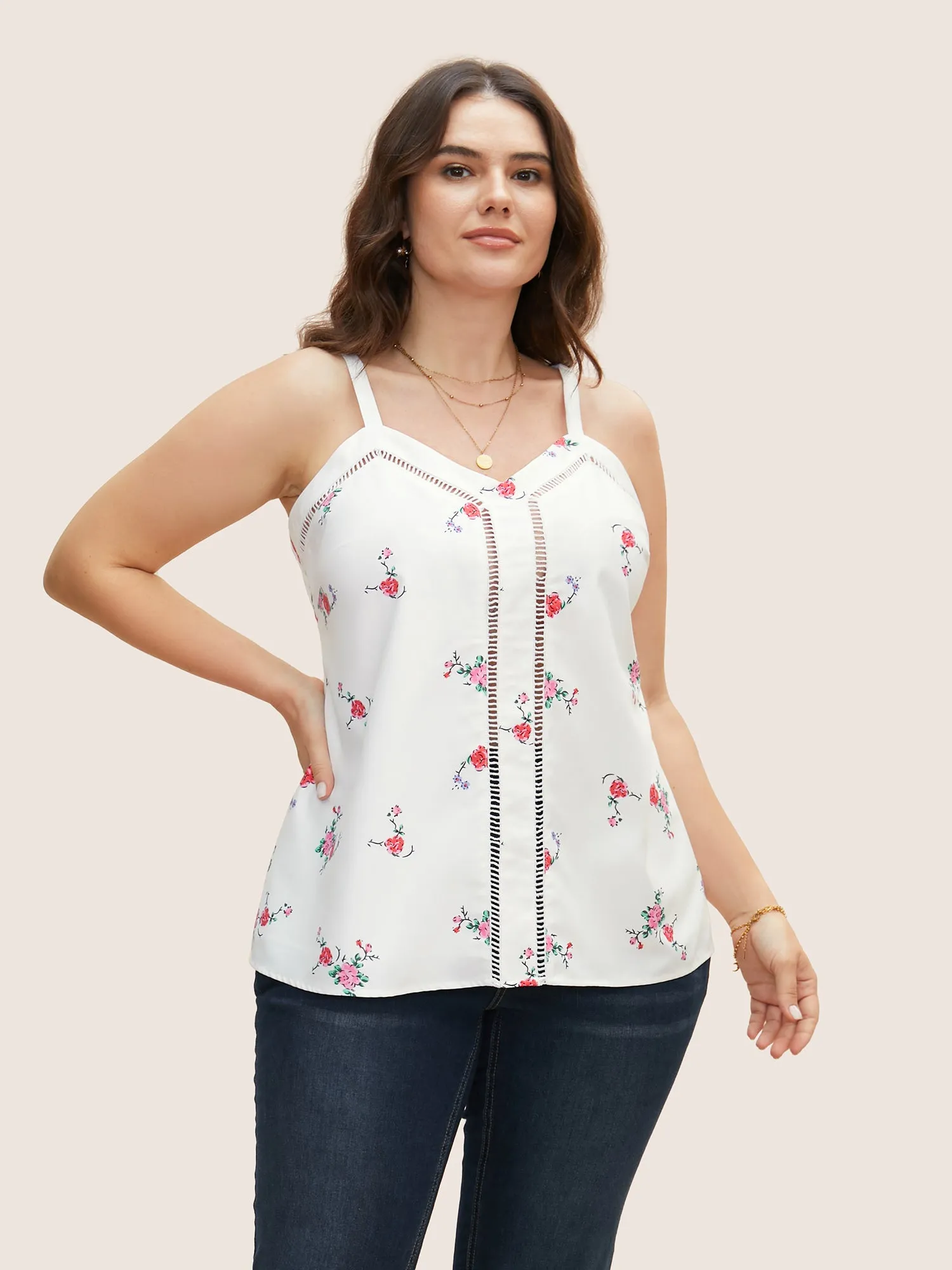 Floral Print Patchwork Cut Out Cami Top sold by Bloomchic
