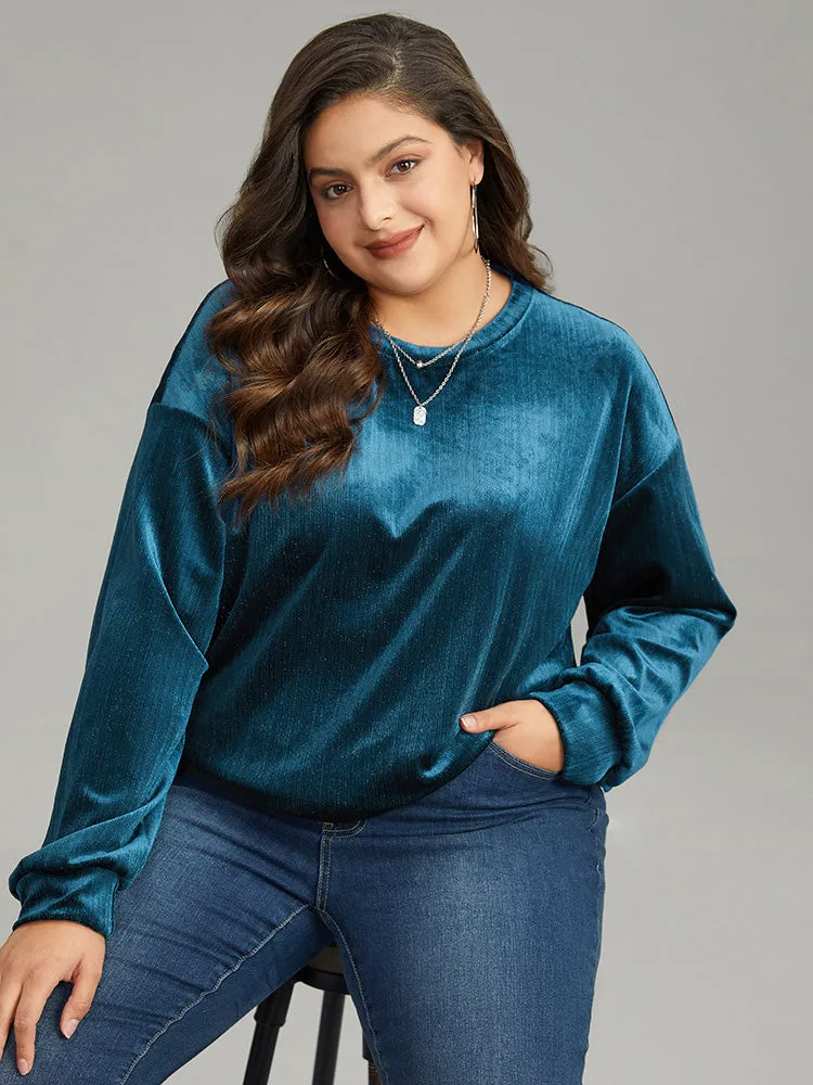 Solid Velvet Round Neck Sweatshirt sold by Bloomchic