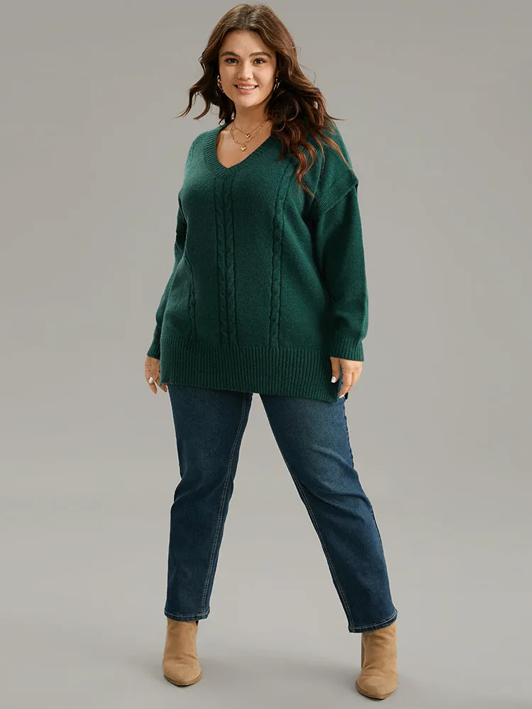 Cable Knit Patchwork Drop Shoulder Pullover sold by Bloomchic product image thumbnail 3