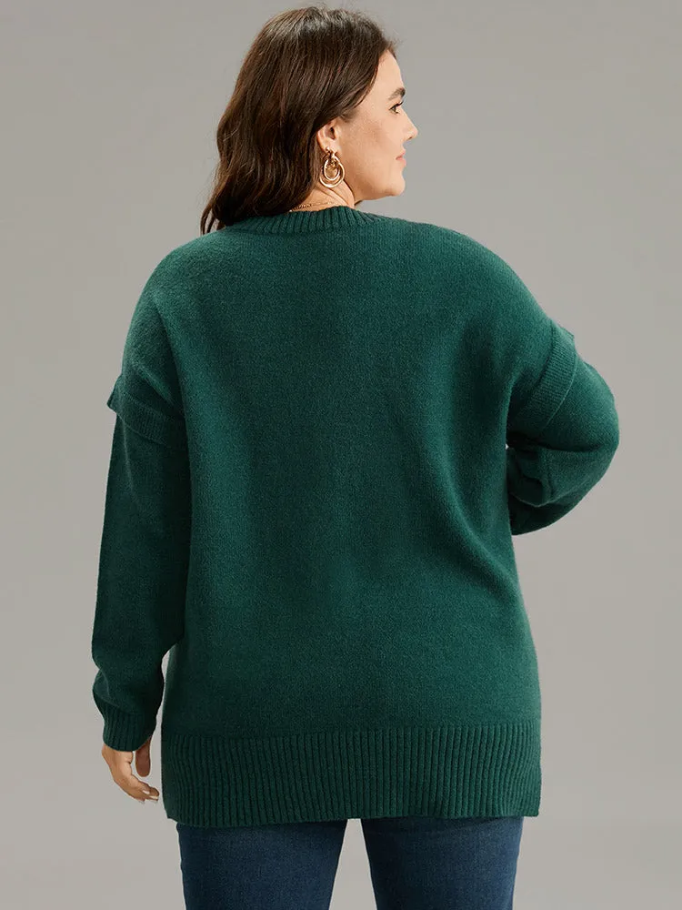 Cable Knit Patchwork Drop Shoulder Pullover sold by Bloomchic product image thumbnail 2