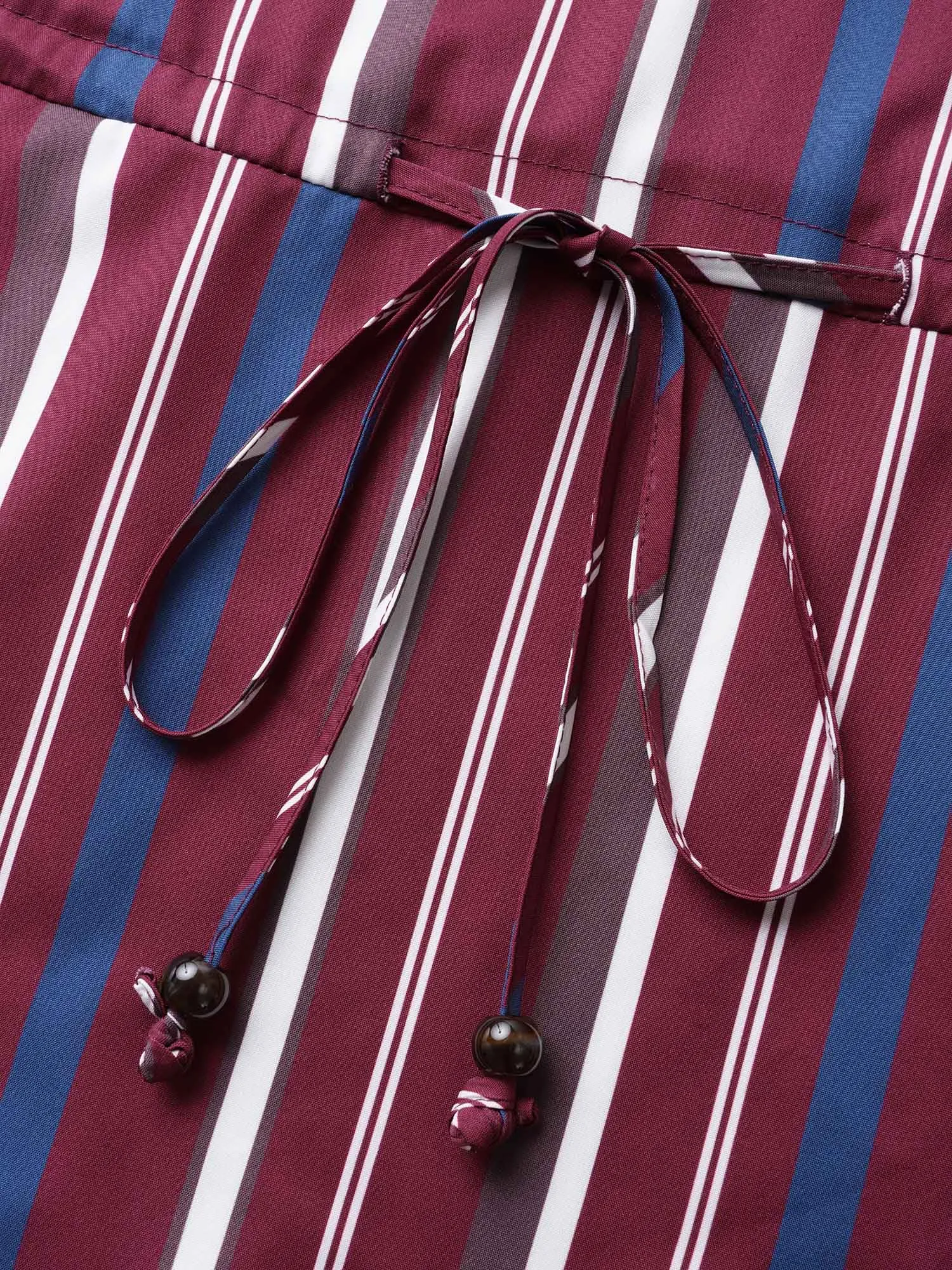 Striped Drawstring Ruffle Cap Sleeve Midi Dress sold by Bloomchic product image thumbnail 4