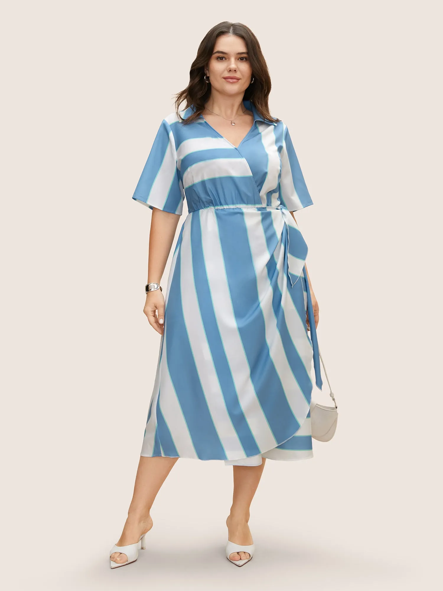 Geometric Surplice Neck Tie Knot Midi Dress sold by Bloomchic product image thumbnail 2