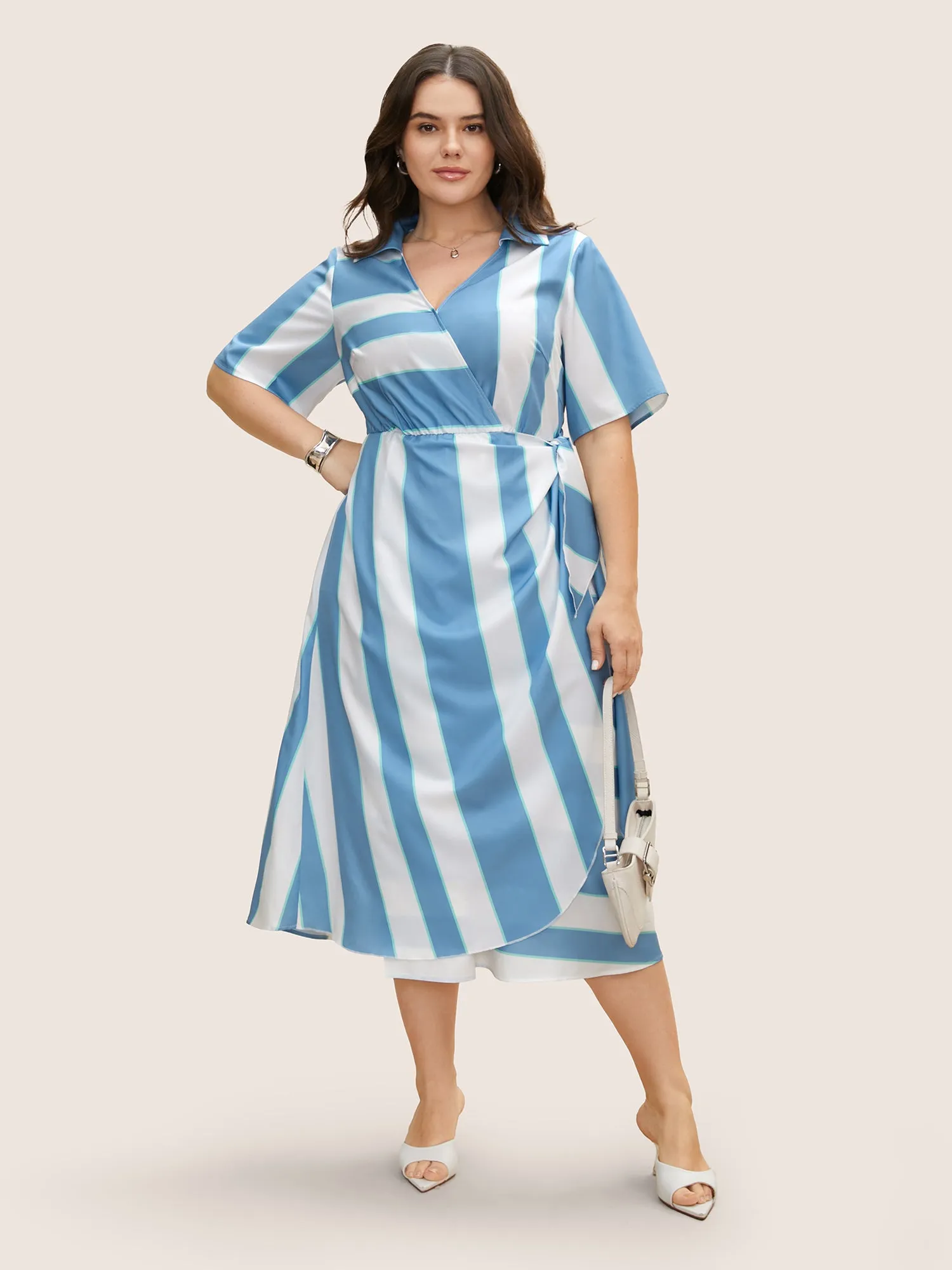 Geometric Surplice Neck Tie Knot Midi Dress sold by Bloomchic