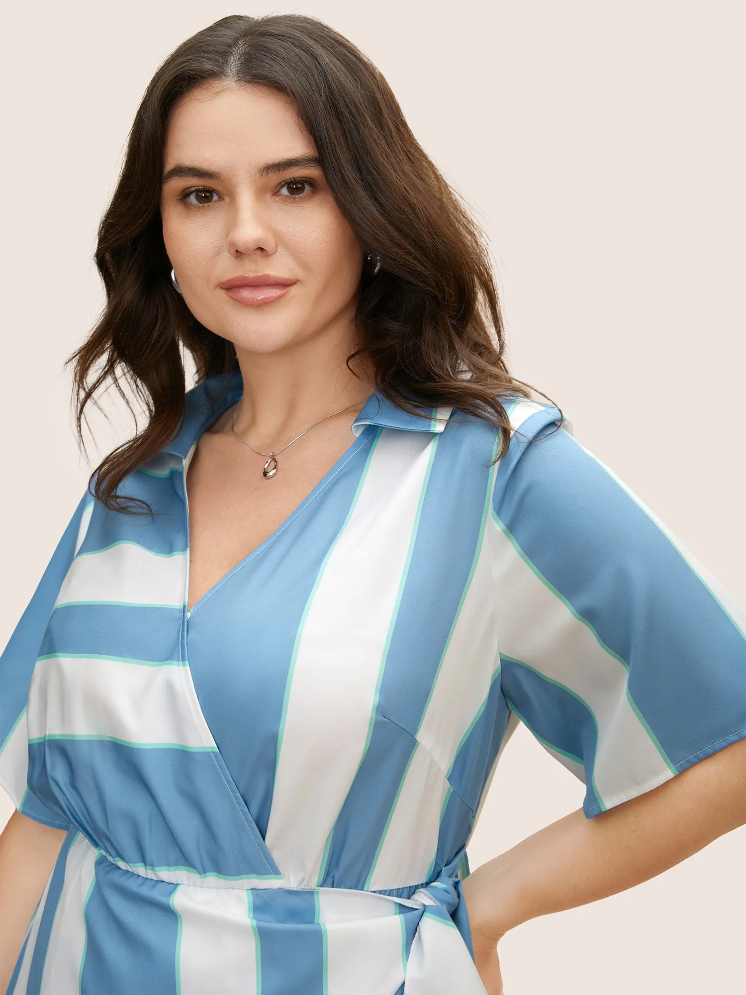 Geometric Surplice Neck Tie Knot Midi Dress sold by Bloomchic product image thumbnail 3