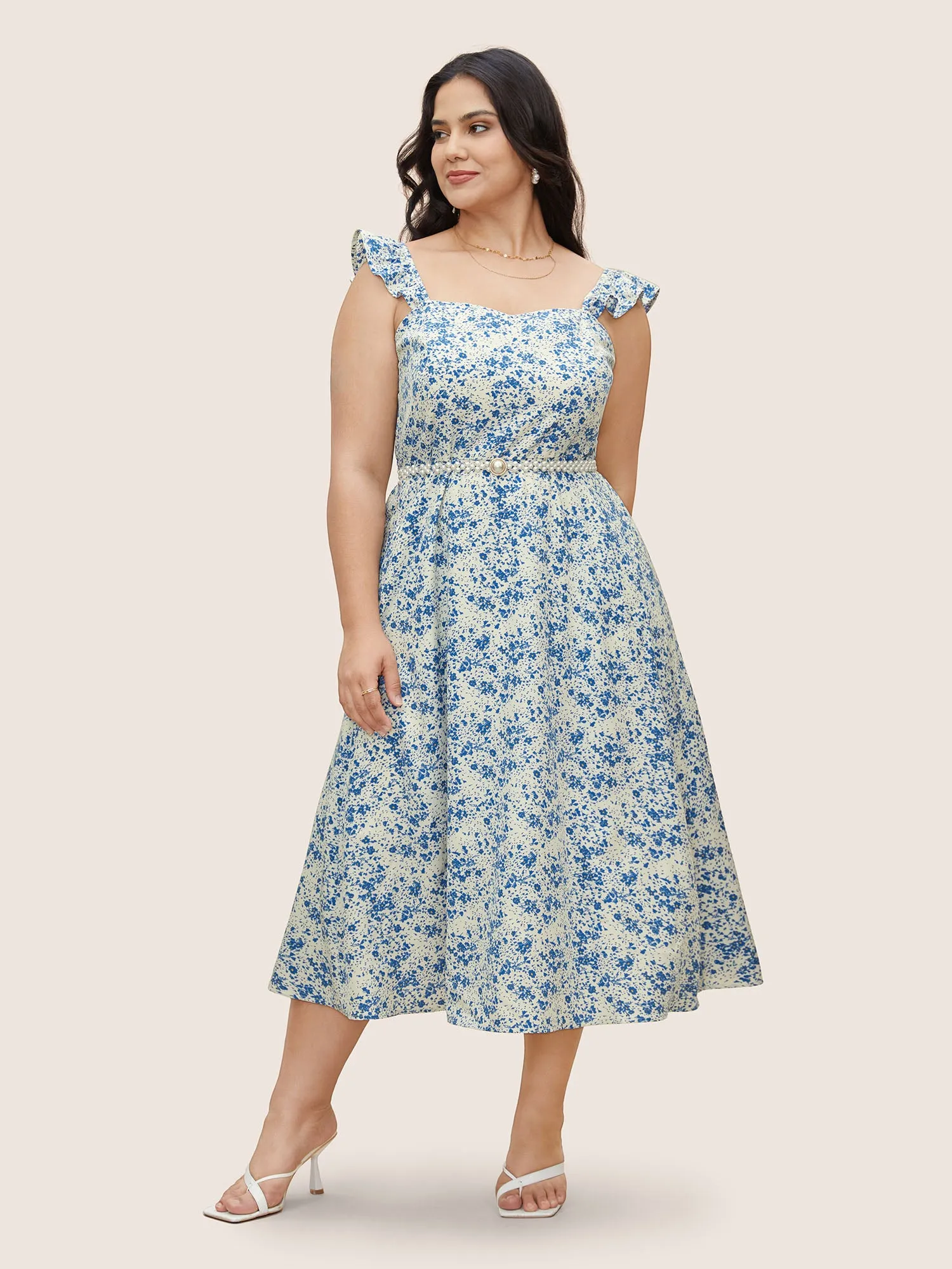 Ditsy Floral Ruffle Trim Side Seam Pocket Dress sold by Bloomchic