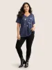 Moon and Star Print V Neck T-shirt sold by Bloomchic