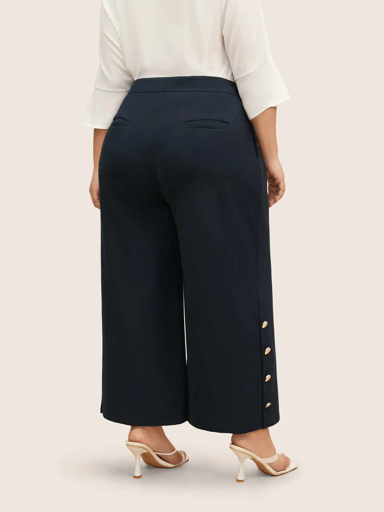 Metal Detail Wide Leg High Rise Pants sold by Bloomchic product image thumbnail 3