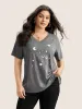 Moon and Star Print V Neck T-shirt sold by Bloomchic